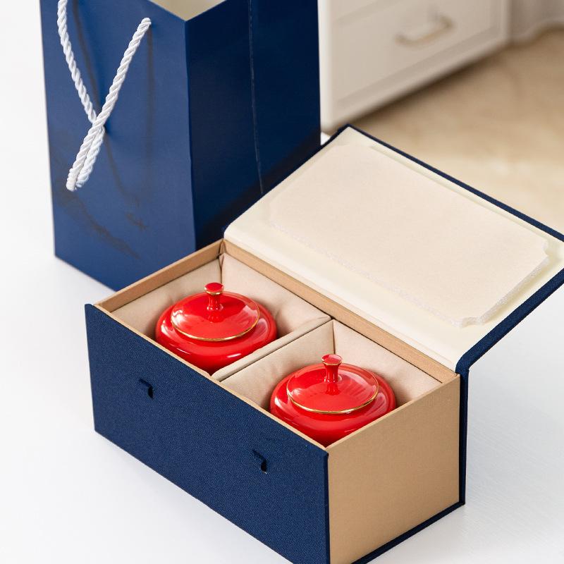 Malá keramická dóza na čaj Uzavíratelná nádoba Dóza na goji bobule Kosmetika Čínský styl Červená dárková krabička Sada Přizpůsobitelné logo