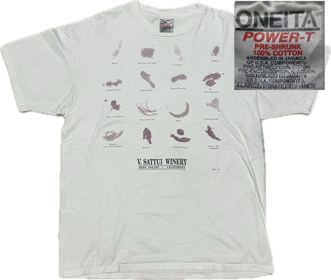 

[USED] 90s ONETA wine stained white T-shirt, vintage, suitable for alcohol and beer