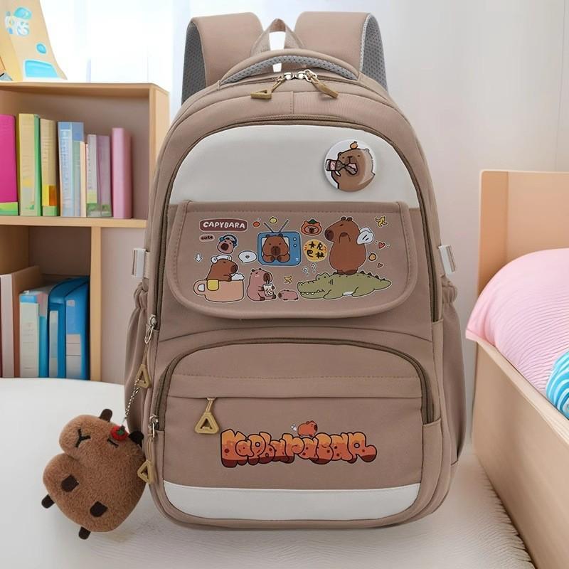 Capybara Cartoon Large Capacity Backpack With Breathable Water Resistant Oxford Fabric For Middle School Students