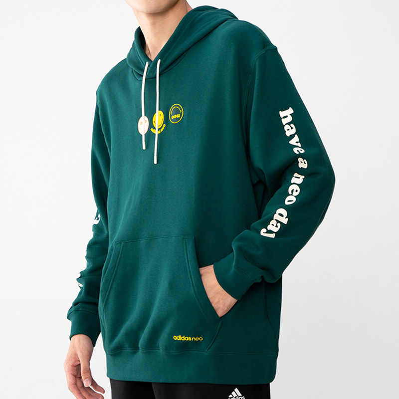 Adidas Neo X Smiley Letter Print Sports Pullover Hoodie Men Tops Green H45519