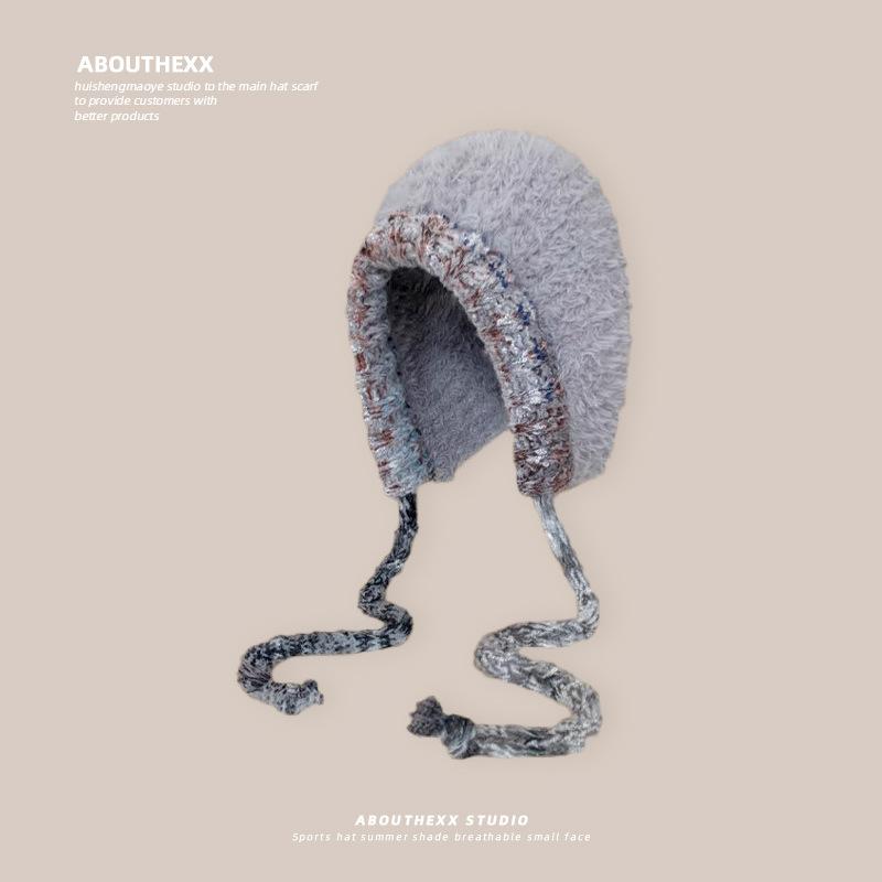 Korean Version of Autumn and Winter New Plush Ear Protection Hat for Women's Wool Knitted Hat Warm Lei Feng Hat Casual Cold Hat Trendy