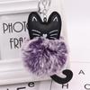 Adorable Black Kitten Keychain with Faux Fur Ball Charm - Cat Plush Toy Accessory