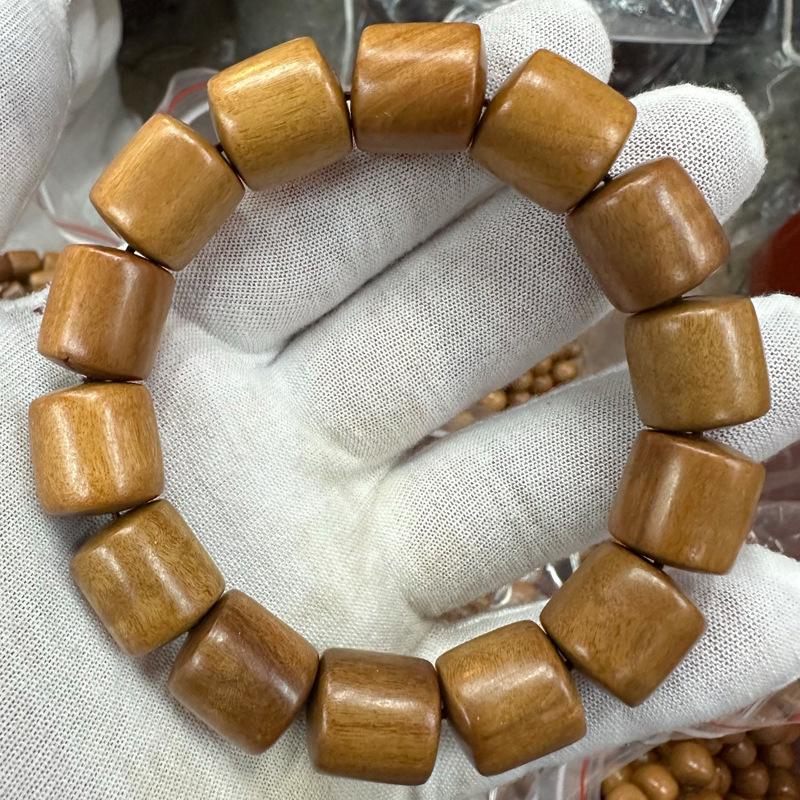 Ethnic Style Peach Wood Bead Bracelet - Single Circle, Unisex Buddhist Rosary 1.5