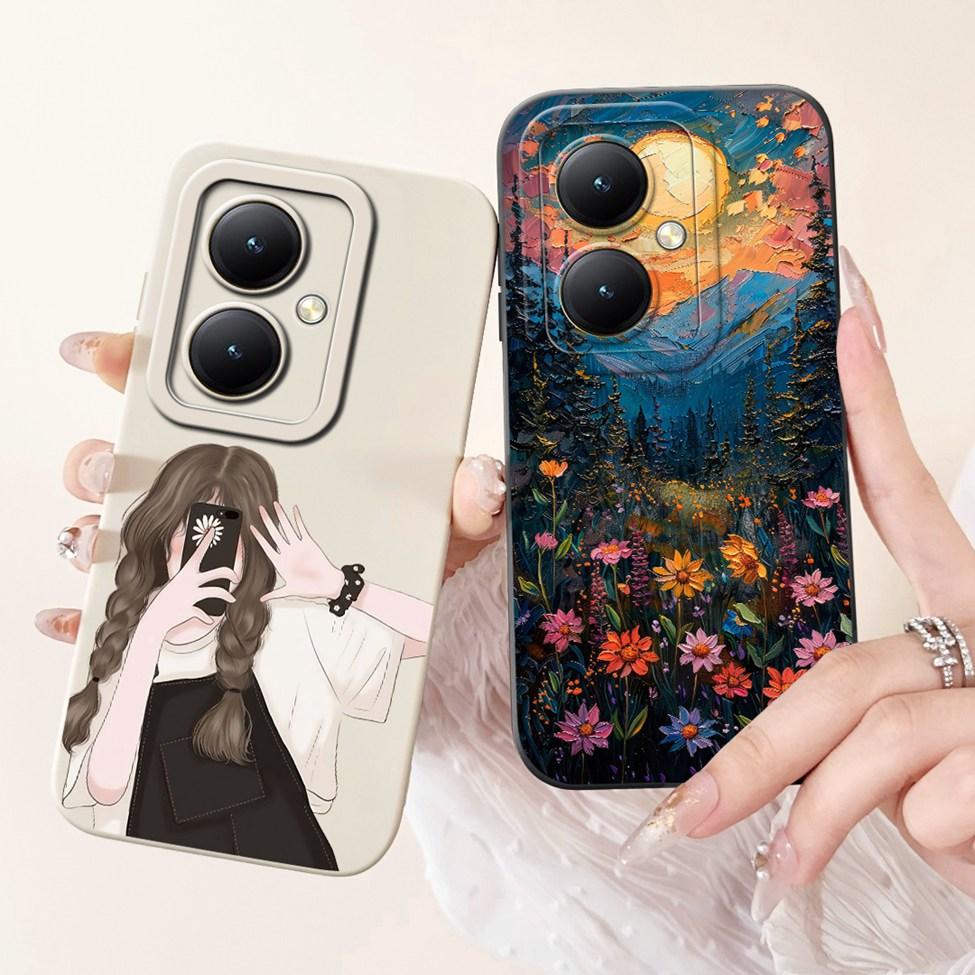 For Xiaomi Poco M6 5G Case Cover Silicone Luxury Fashion Flowers Kawaii Cute Cat Shockproof Phone Case 23128PC33I