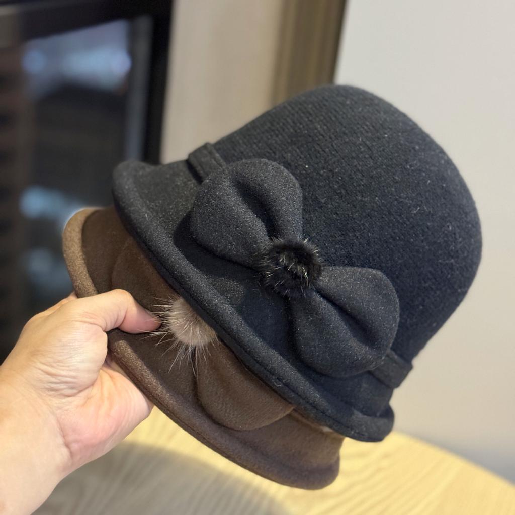 New Autumn and Winter Women's Elegant and Versatile Bow Fisherman Hat for Outdoor Travel Warm Basin Hat Fashionable and Stylish