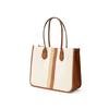 Michael Kors Heidi Color Block Striped Commuter Fashion Large Capacity Cotton Tote Bag Women Tote Brown Beige 30S2GH6T3C-299