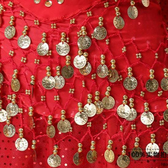 Chiffon Belly Dance Waist Chain Belt with 128 Coins for Yoga and Indian Dance Practice