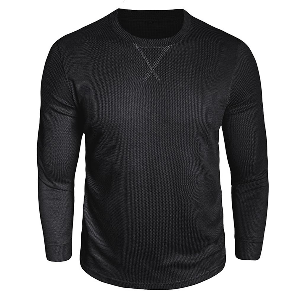 Men's Sporty Casual Round Neck Long Sleeve T-Shirt Knit Base Layer Top