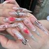 3D Bow Spicy Girl Nails: Long, Pointed, Gradient Heart Press-On Nails