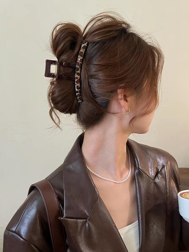 Korean Leopard Print Bow Hair Claw: Extra Large High-End Half Updo Clip for Women