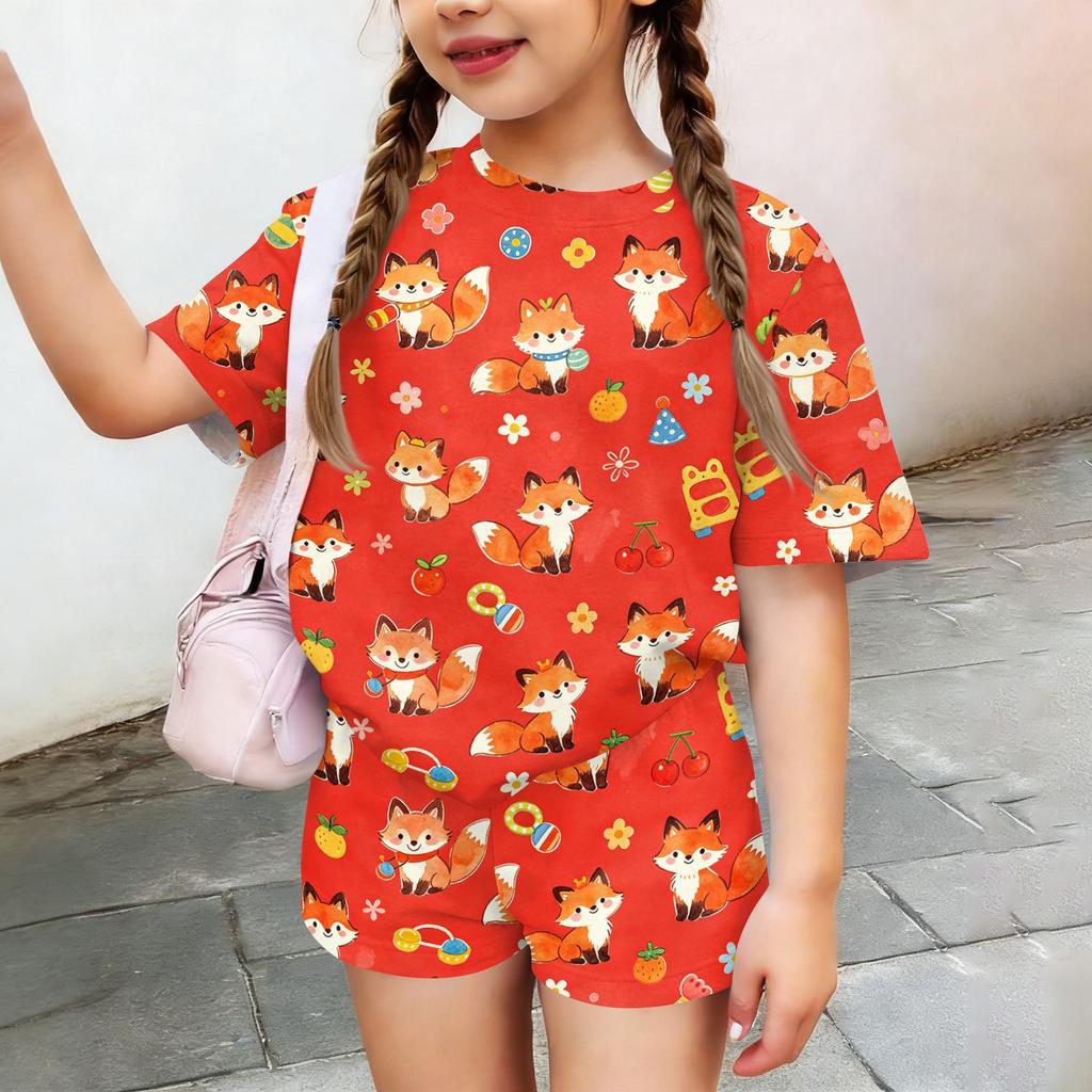 Kids Casual Short Sleeve Shirt and Shorts Set Animal Print Two Piece Outfit Lightweight Comfortable Summer Clothing for Children