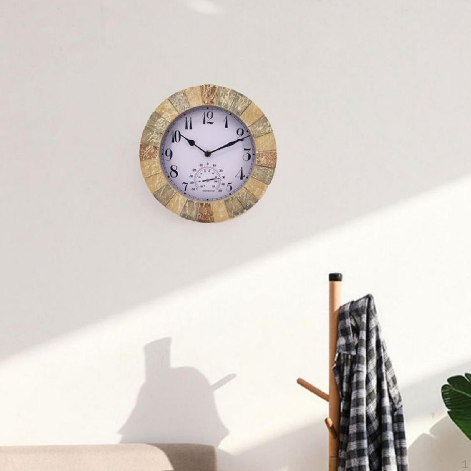 Outdoor Wall Clock Waterproof Temperature Display 12H Non Ticking Silent Resin Crafts Clocks