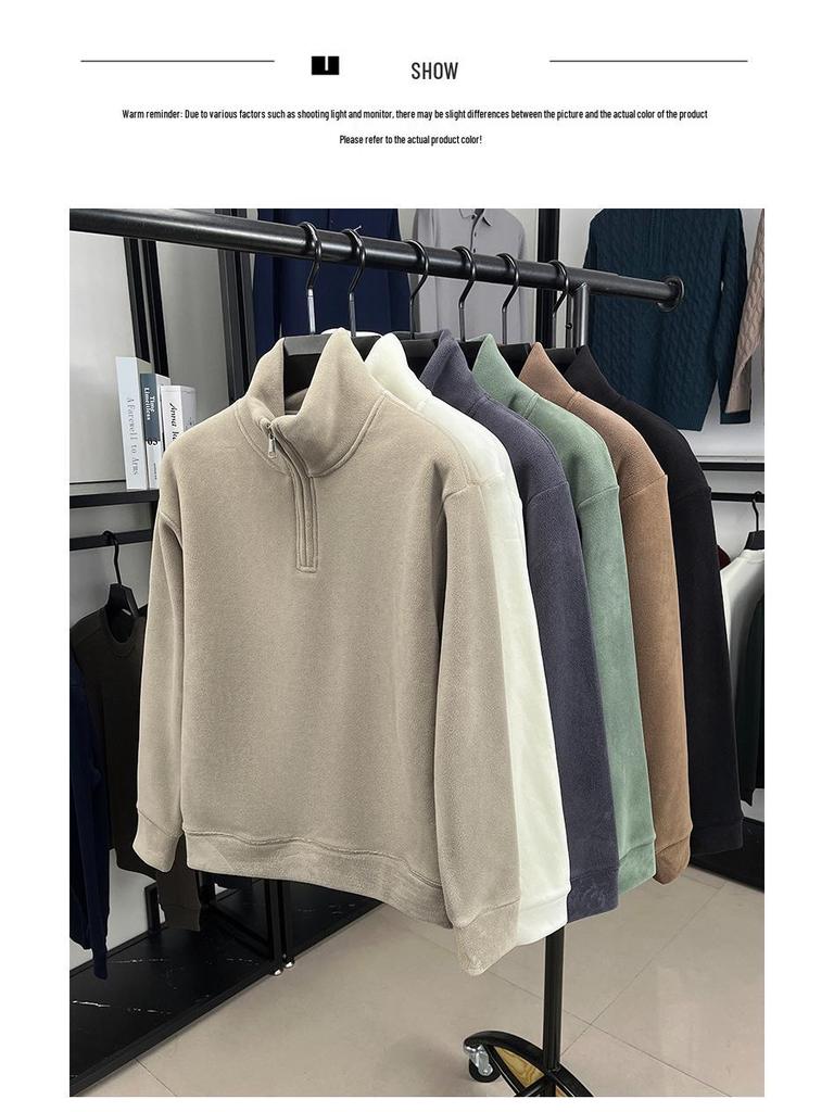 600g Double-Sided Sherpa Fleece Men's Half-Zip Hoodie 2025 - Warm Stand-Up Collar for Autumn/Winter