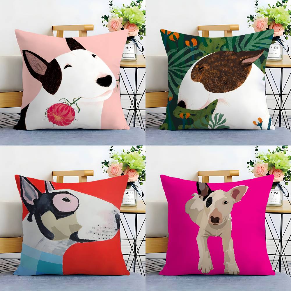 Cartoon Bull Terrier Series Pillow Case Plush Fabric Soft Double Sided Print Home Sofa High Quality Cushion Cover Throw