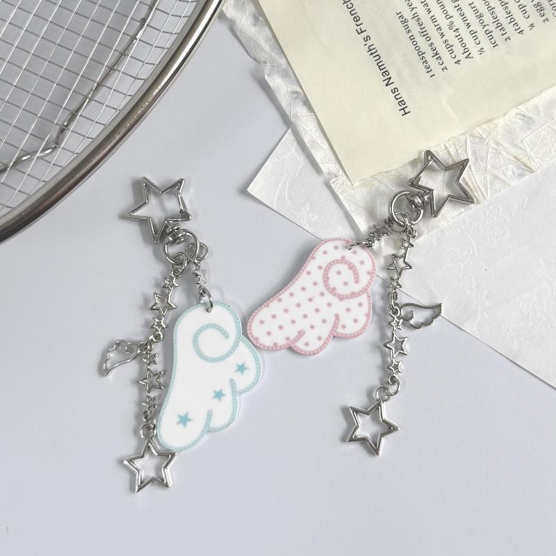 Y2K Stars Wings Keychain Glitter Shiny Pendant Kawaii Bag Hanging Decor for Y2K Style Outfit Accessory