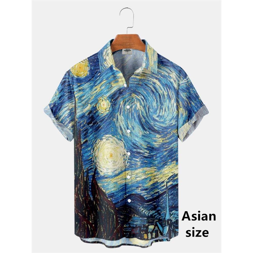 Men Shirts 3d Geometric Art Colorful Abstract Oil Painting Printed Men's Short Sleeve Shirts Fashion Unisex Hawaiian Button Top