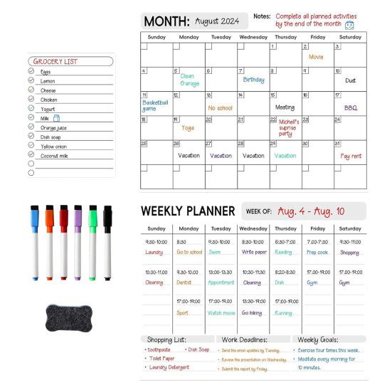 3Pcs/Set Magnetic Whiteboard Stickers with Pens Blackboard Eraser Grocery Lists Chore Charts Menus