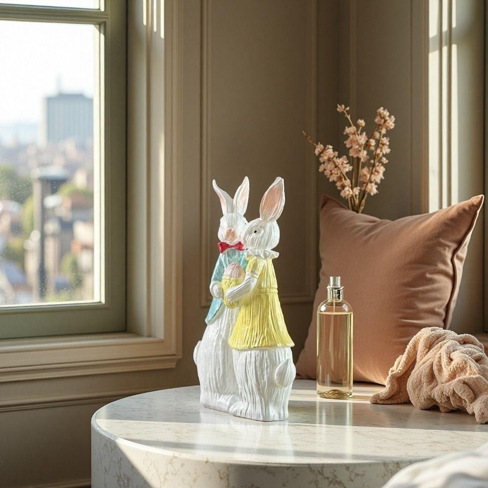 Simulation Design Rabbit Figurines Easter Decor Bunny Couple Statue  Tabletop Display