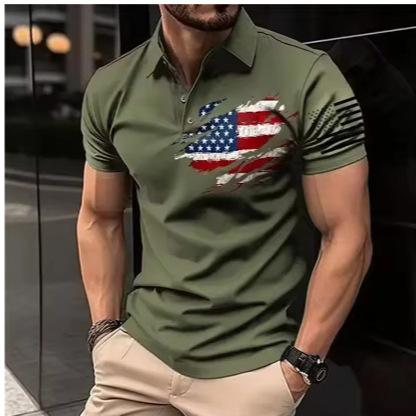 3D Printed American Flag Polo Shirt Colored Geometric T-Shirt Summer Street Summer Loose