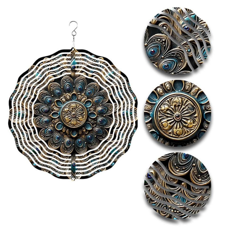 2D Metal Wind Spinner Silent Bird Scare Device Rotating Wind Chime Outdoor Decor Modern Feather Design Garden Yard Patio Decoration