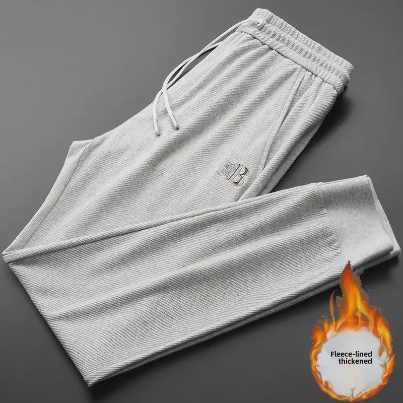 Men's European-Style Embroidered Velvet-Lined Sweatpants - Autumn/Winter Collection