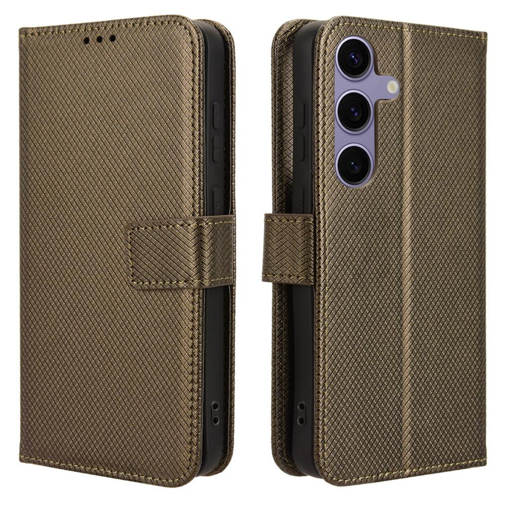 For Samsung Galaxy S25 Case PU Leather Diamond Texture Wallet Phone Cover