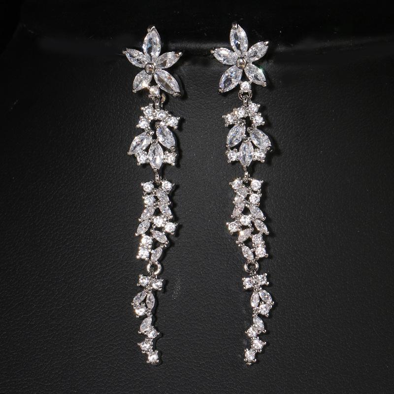 

Japanese & Korean Style Elegant Long Tassel Zircon Earrings