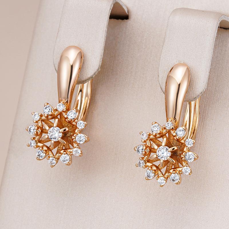 Trend  Rose Gold Color Crystal Flower English Earrings Women Unusual Creative Natural Zircon Accessories Daily Jewelry