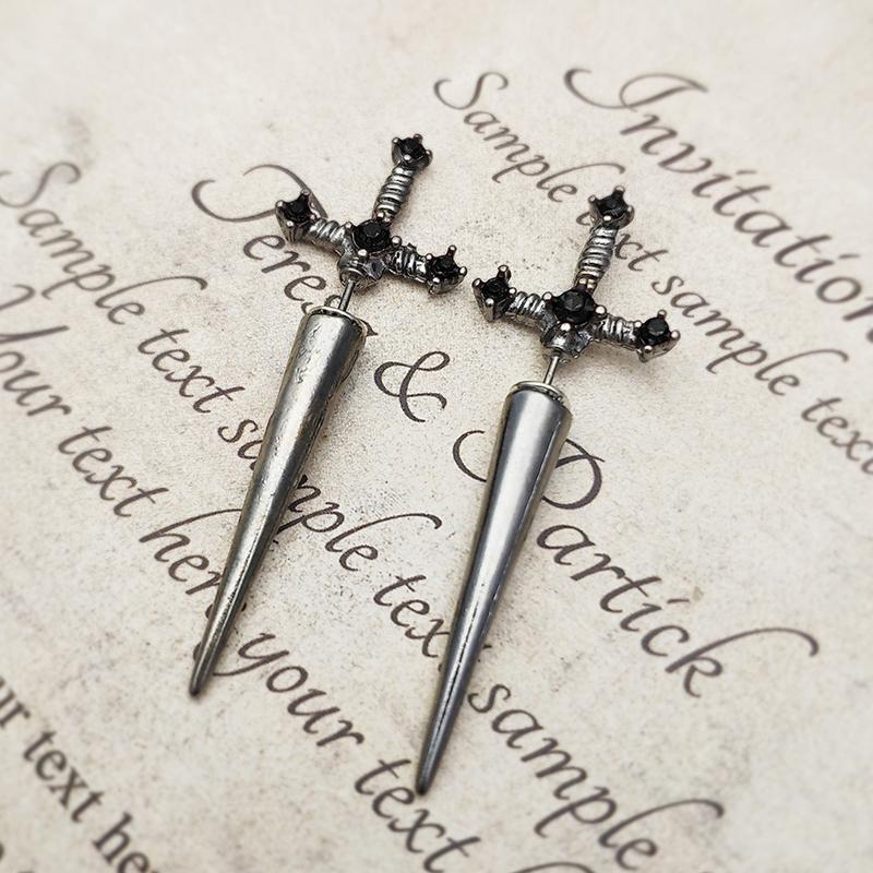 Vintage Dark Gothic Kinitial Sword Earrings For Women Men Blade Piercing Earring Ear Jacket Punk Goth Halloween Jewelry Gift