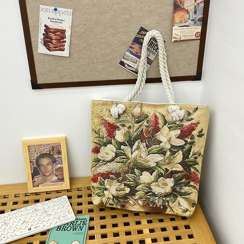 Single-shoulder Bag Fashionable Large-capacity Tote Bag Embroidered Linen Bag