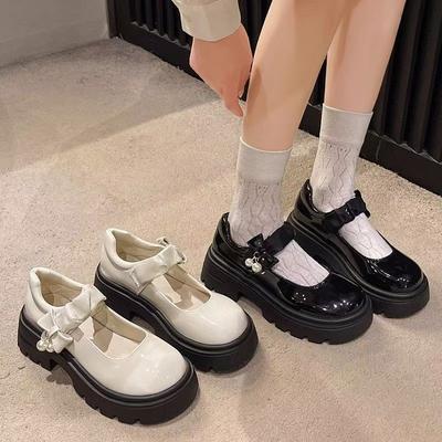 Mary Jane Small Leather Shoes Women's Platform Spring and Autumn New Heightening Shoes Thick Heel Round Head with Skirt Single
