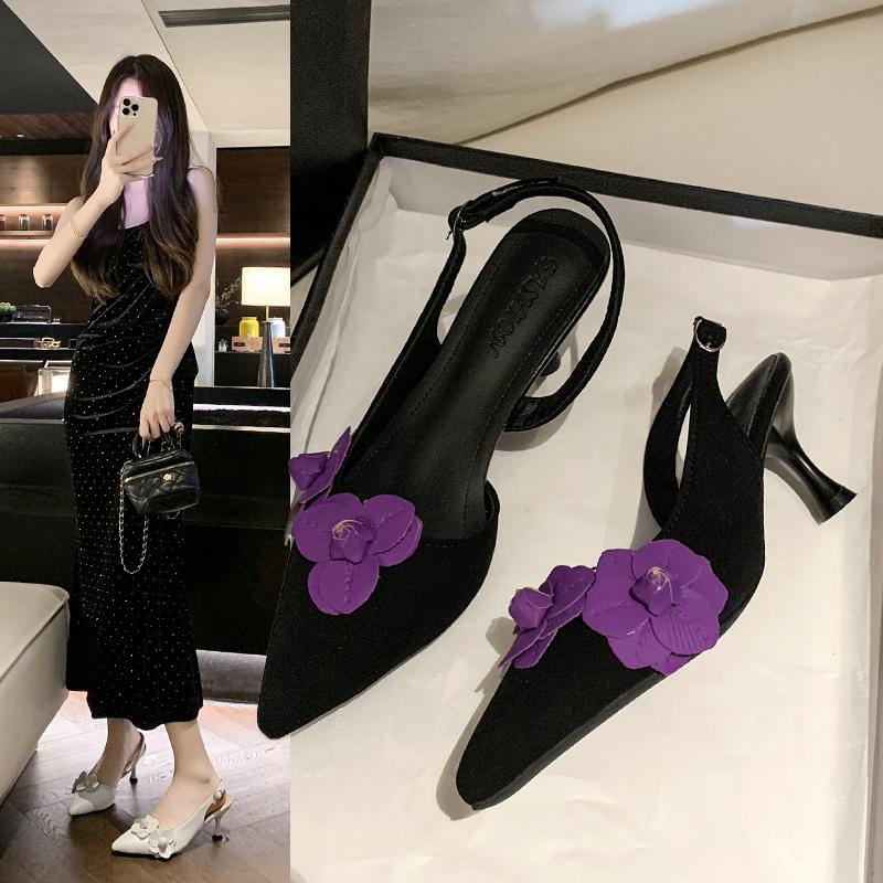 Fashion 2025 Summer New Retro Pointed Toe Decal Women's Shoes Fashion Outdoor Party High Heels Sandals Sandalias Mujer