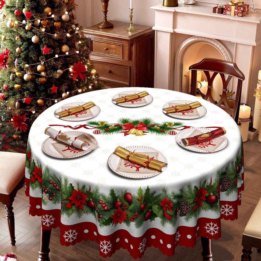 Christmas Table Cloth, Table Decorative Cloth For Round Table, Snowflake Pattern Christmas Eve Table Cloth