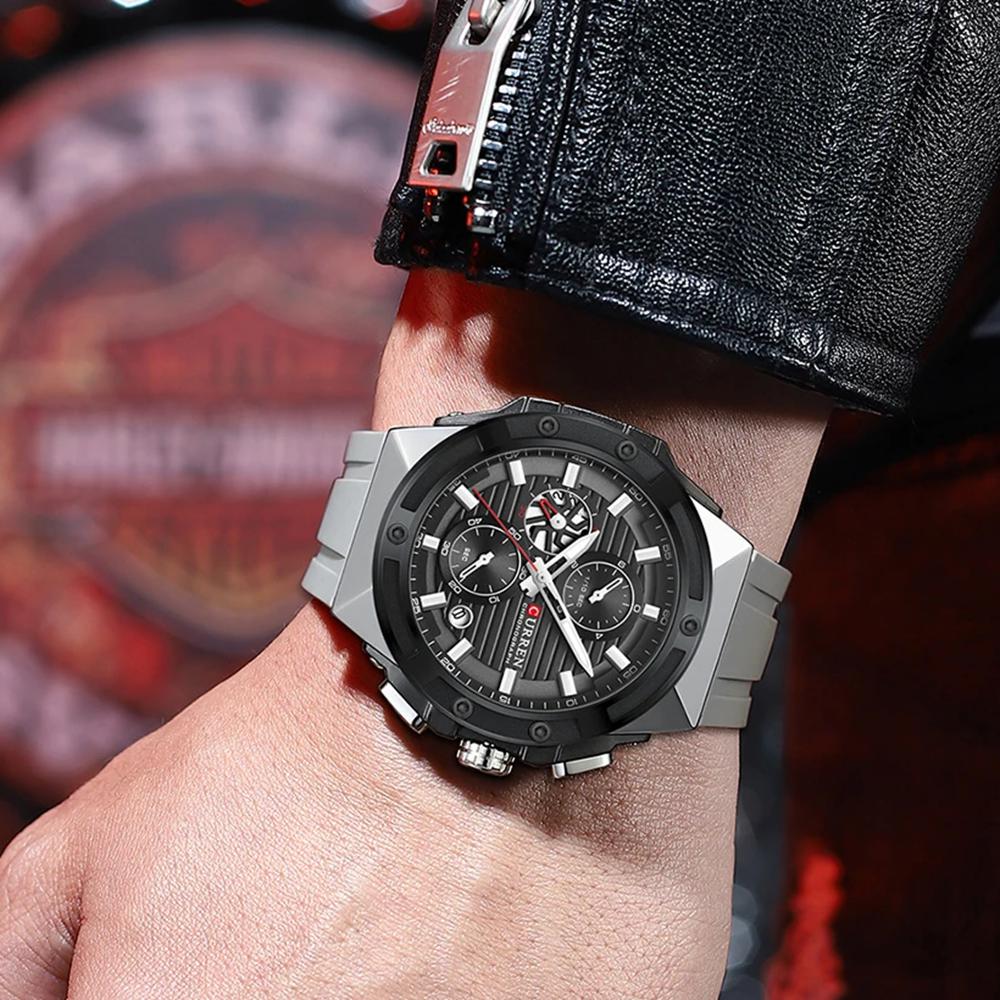 CURREN Fashionable Sports Multifunctional Chronograph Quartz Watch with Silicone Strap Creative Design Dial Luminous Hands
