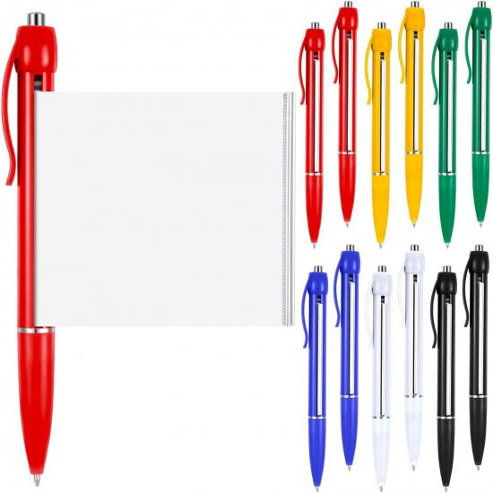 12 Pcs Retractable Pullout Banner Pen Bulk for School Office Ballpoint Pen with Paper Scroll ide, 6 Colors