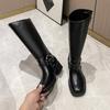 Fashion Internet Celebrity 2025 Spring and Autumn New Block Heel No Knee Thigh Boots Women's British Style Retro Knight Boots