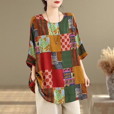 Short Sleeve Oversized Vintage Floral Casual Loose T Shirt Tops Women Summer T-shirt