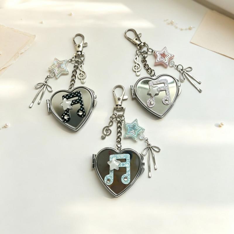Korean-Inspired Love Note Mirror Bag Accessories Fashion Star Keychain Double-Sided Makeup Mirror Keychain Bag Hanging Decor