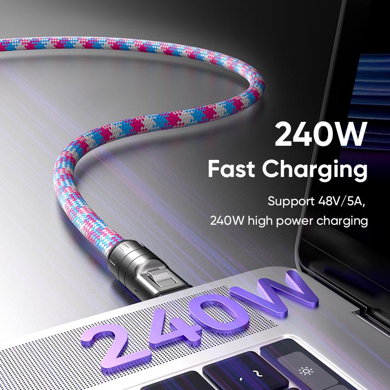 0.3M/1.2M 240W Type C Cable 5A Fast Charging Braided USB C To C Short Cord For IPhoneWrist Strap Lanyard Charger Accessories