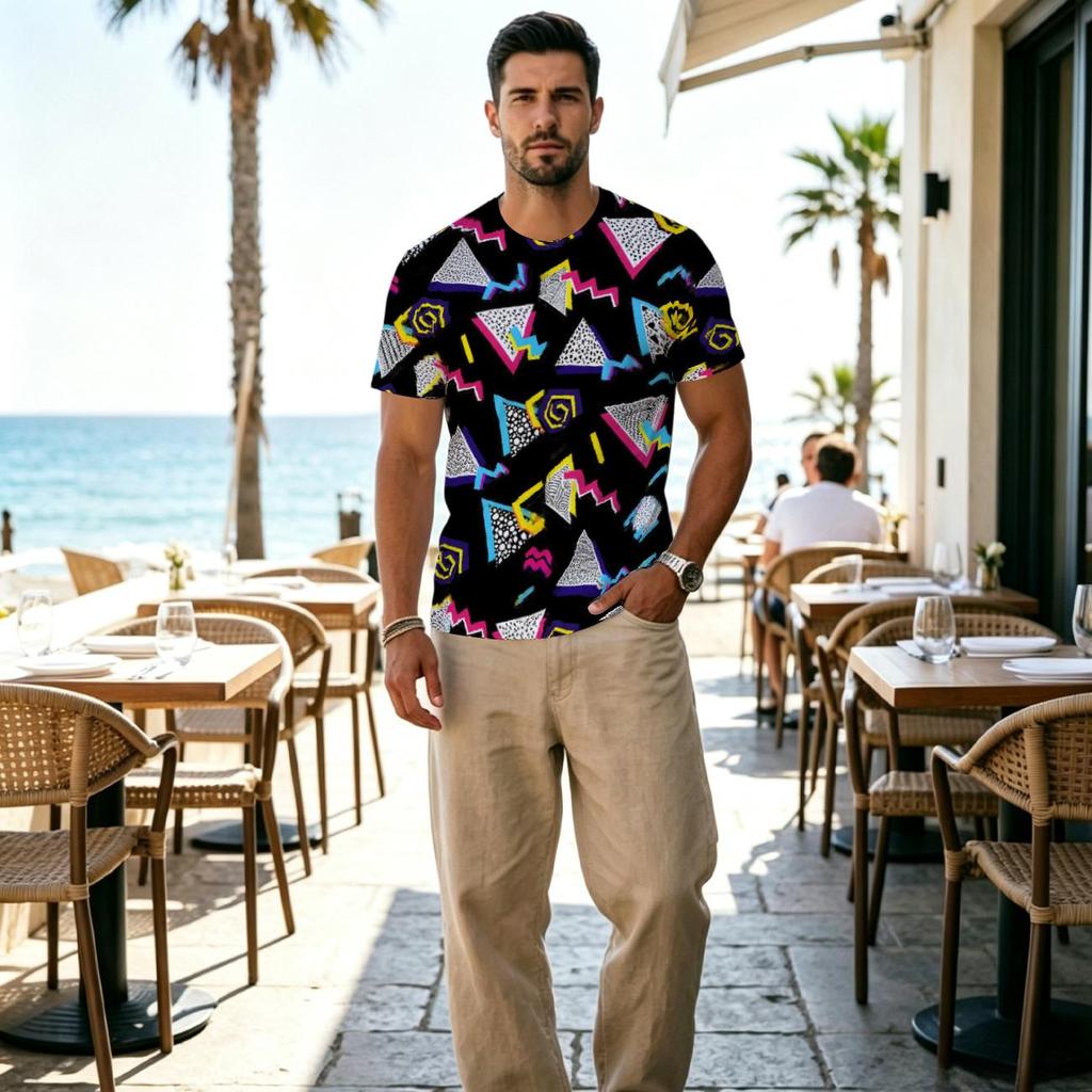Men's Polyester 2D Print Geometric Series Short Sleeve T-Shirt Casual Fashion Top for Halloween Daily Wear