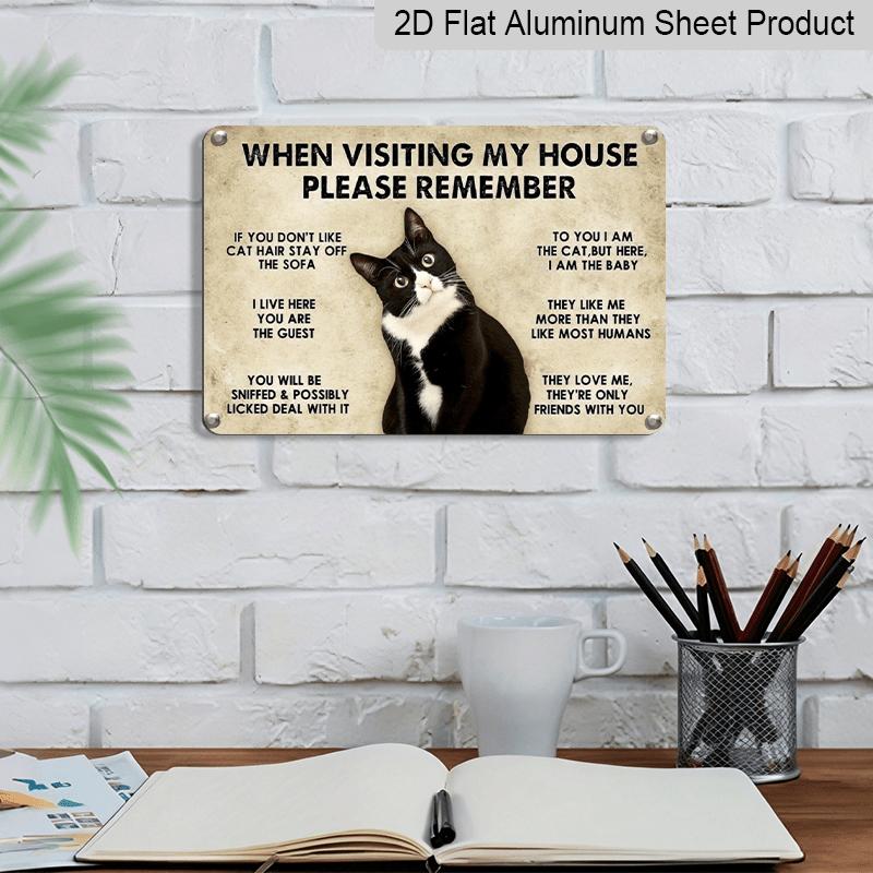 2D Flat 1pc "Cat House Rules" Funny Sign Decorative Sign & Plague - Aluminum Wall Decor - 11.8*7.9in | Perfect for Home & Yard Decor, Ideal Gift for
