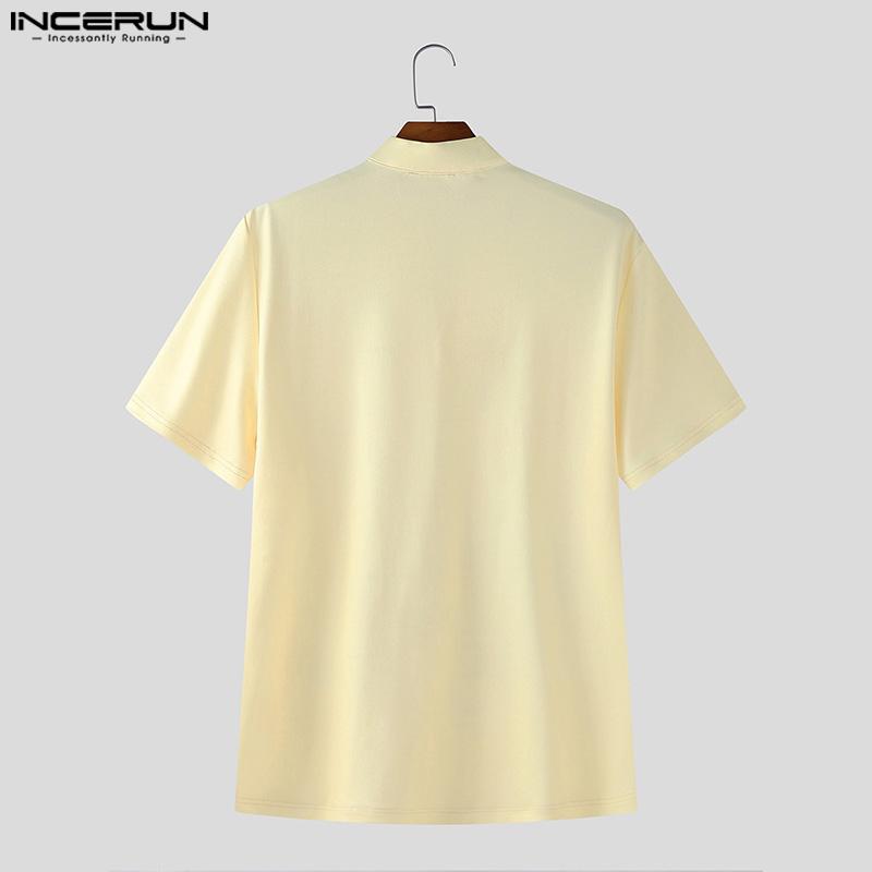 INCERUN Oversized Casual Men Lapel Short Sleeve Print Buttons Shirts