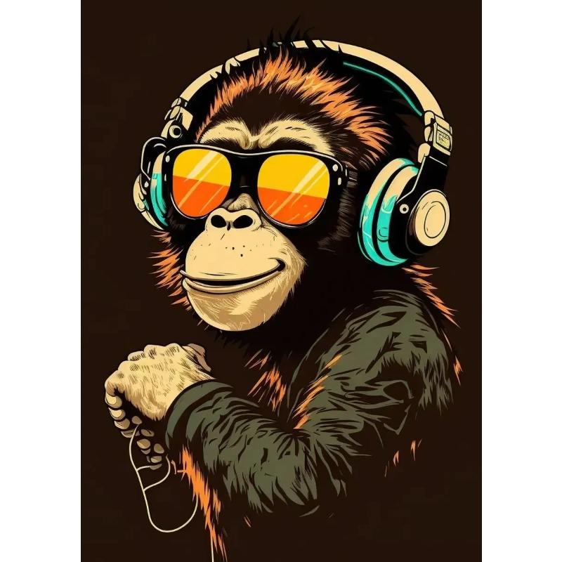 Levendige Muziek Graffiti Dier Canvas Muurschildering Kat Gorilla Aap Poster voor Moderne Kamer Decor Uniek Cadeau