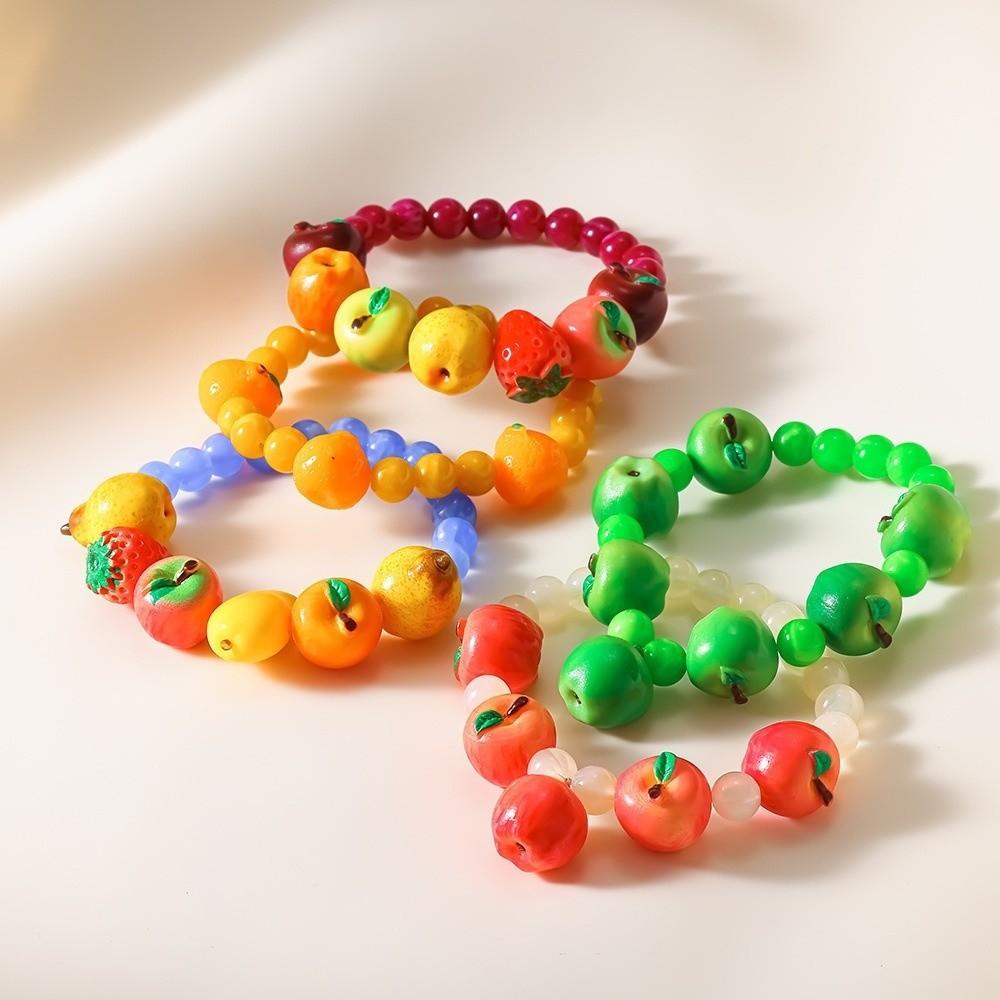 3D-Frucht-Acryl-Armband-Set, stapelbar, Sommer-Bohemian-Schmuck, elastisches Kordelarmband für Damen