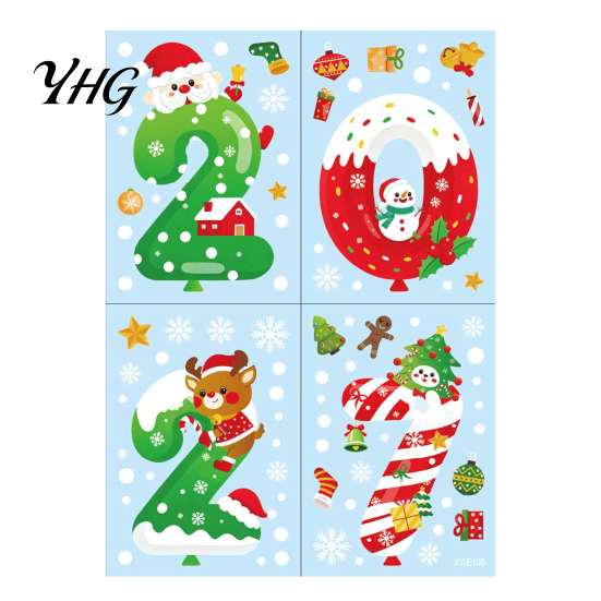 Santa Claus Snowman Elk Decals 4 Sheets 2027 Christmas New Year Window Clings, Double Sided Static Sticker with Event Scene Accessories Reindeer