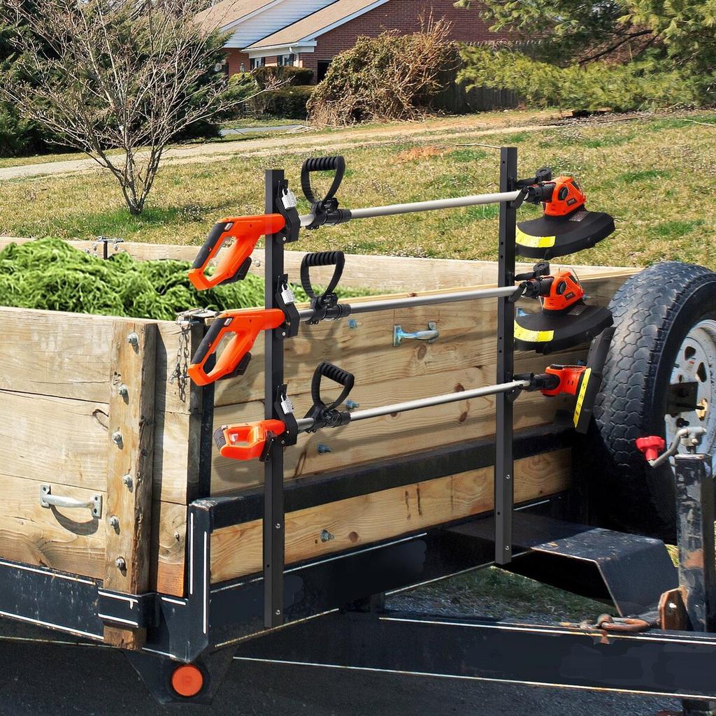 Trimmer Rack, 3 Place Weeder Trimmer Rack, Locking Trim Holder Landscape Trailer Rack Carrier Mount On Open Pickup/Trailer Enclosed Trailers, Pair