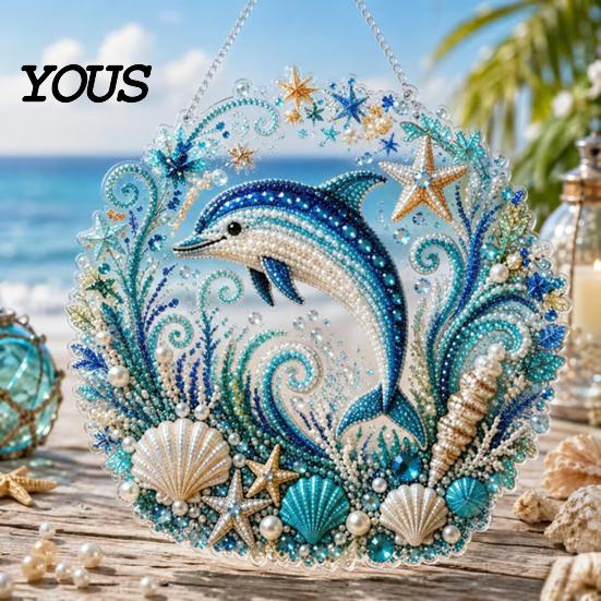 DIY Mosaic Craft for Adults Coastal Faux Pearl Painting Kit, Ocean Theme Art Stress Relief Creative Activity Sparkling Sea Animal Ornament