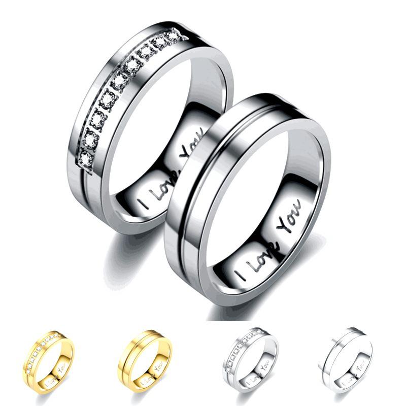 

Fashion Couple Diamond Ring: I LOVE YOU Personalized Titanium Steel Size 8