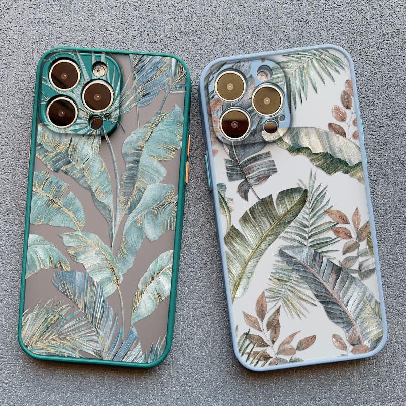Vintage Banana Leaf Flower Luxury Phone Case For iPhone 16 12 Mini 11 Pro Max 13 15 14 Pro Max Plus XR X XS 7 8 16 Plus SE Cover
