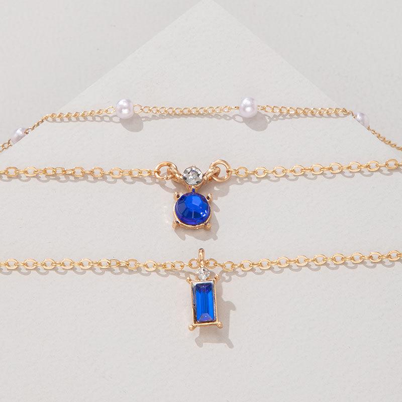 Sweater Chain Creative Retro Imitation Grandmother Blue-green Pearl Chain Multi-layer Necklace Simple Three-layer Collarbone Chain